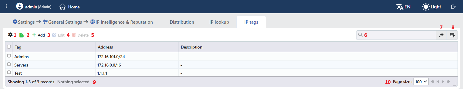 IP Tags Listing Screen
