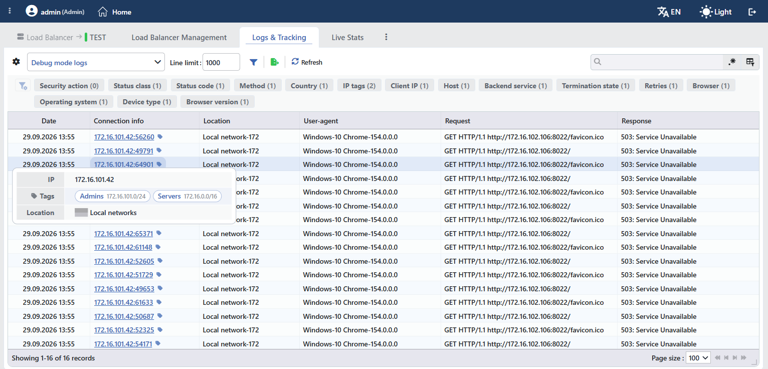 IP Tags on the Load Balancer Logs & Tracking Screen