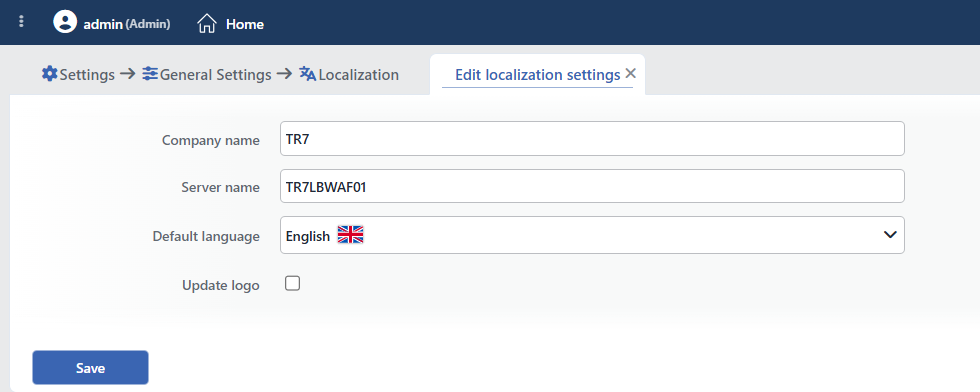 The Edit Localization Settings Form