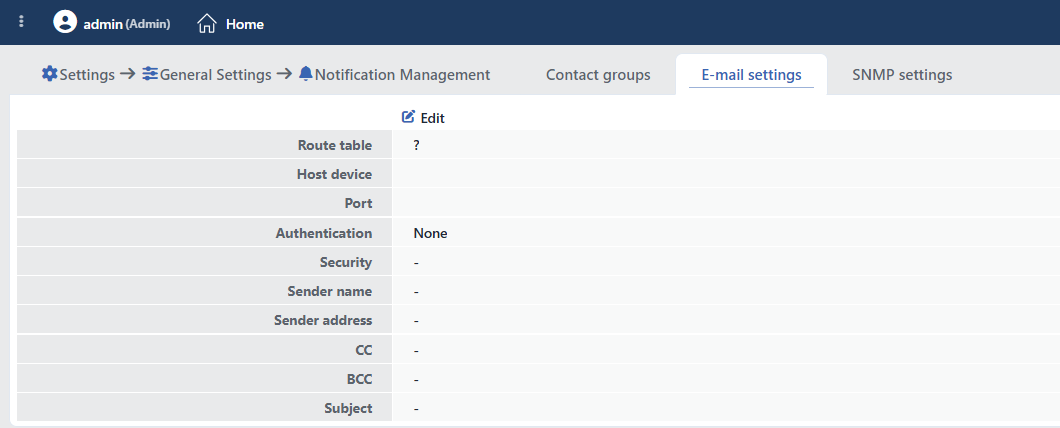 The E-mail Settings Screen