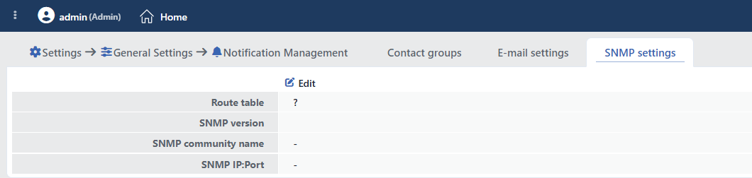 The SNMP Settings Screen