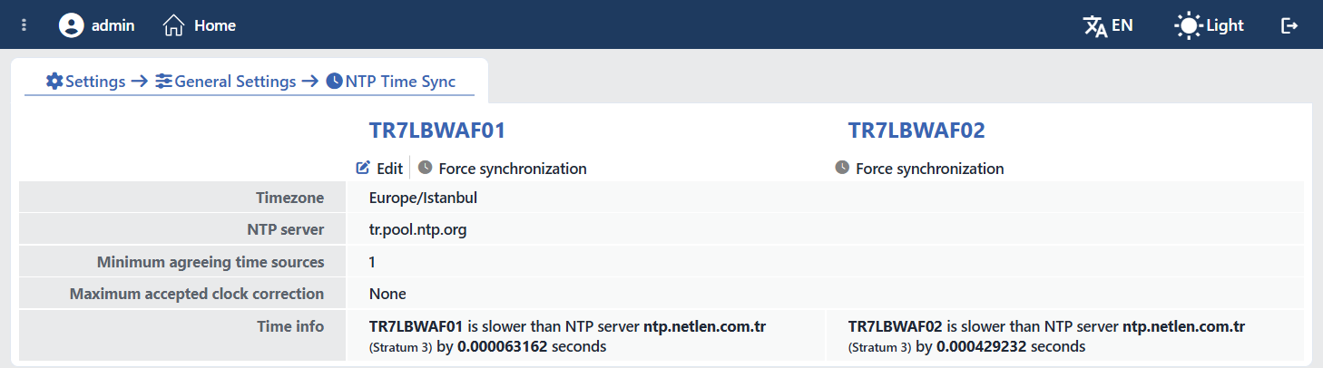 The NTP Time Sync Screen (Cluster)