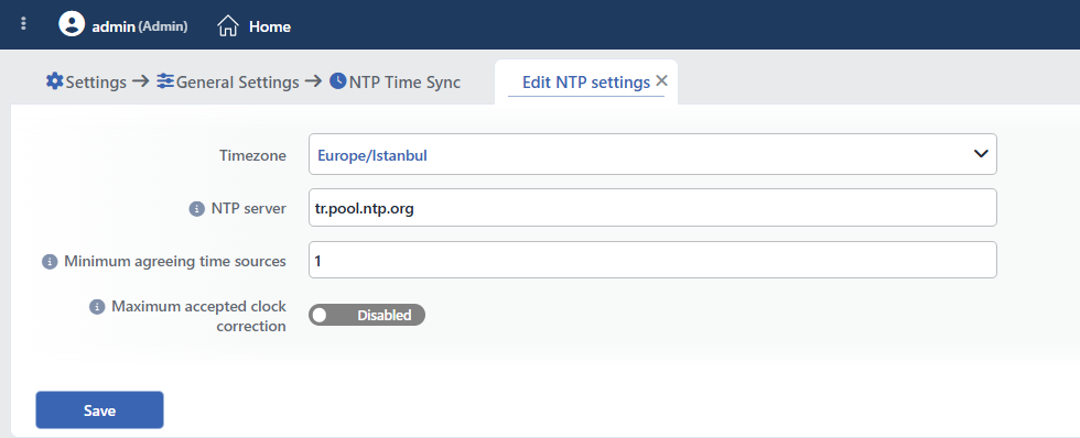 The Edit NTP Settings Tab
