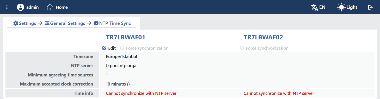 Time Info: Synchronization Failed