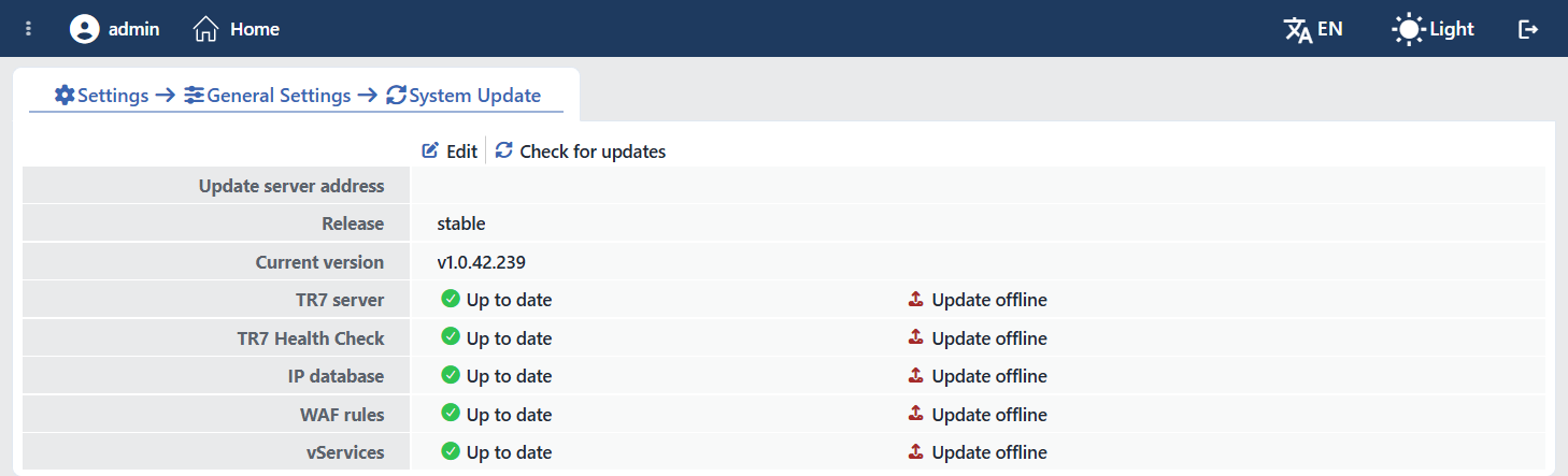 The System Update Screen
