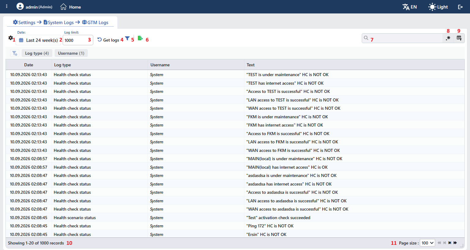 The GTM Logs Listing Screen