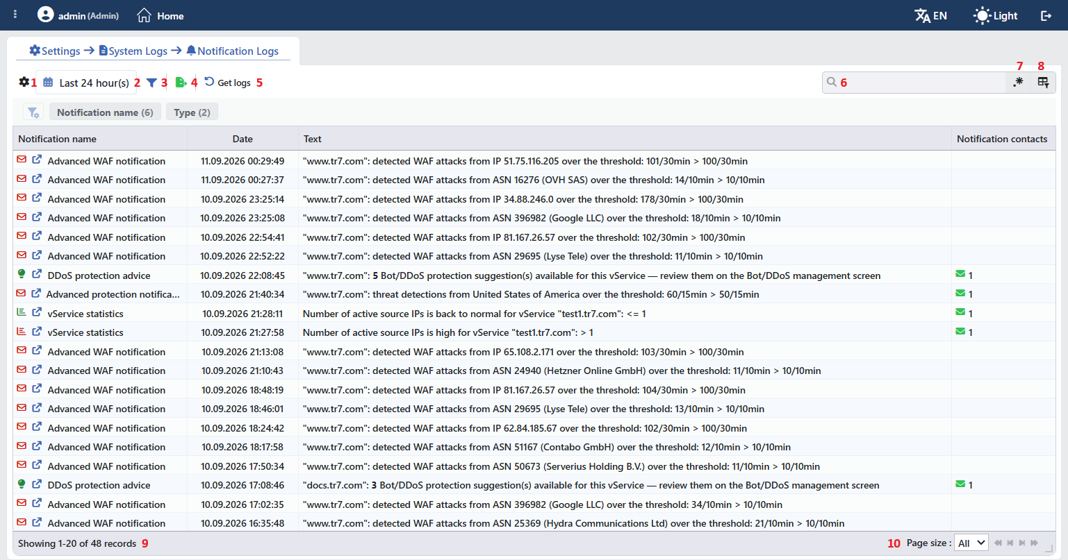 The Notification Logs Listing Screen