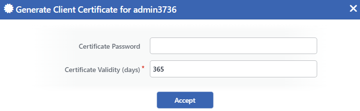 The Generate Client Certificate Window