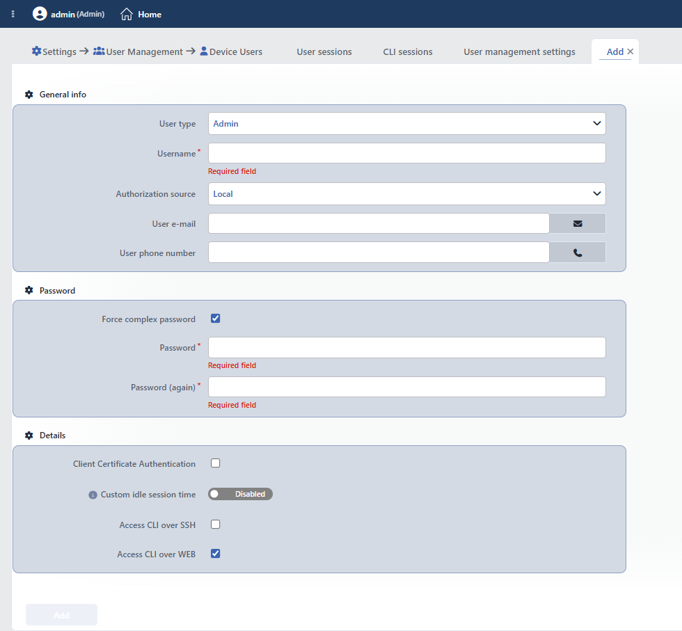 The Device Users Add Form