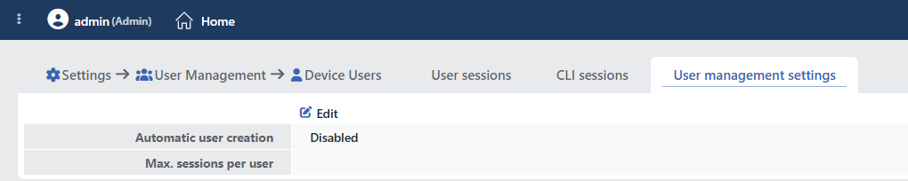 The User Management Settings Tab