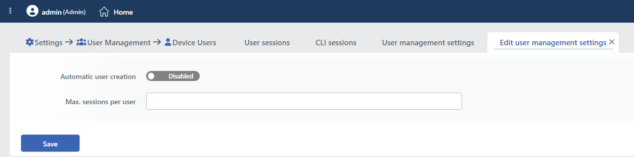 The Edit User Management Settings Tab