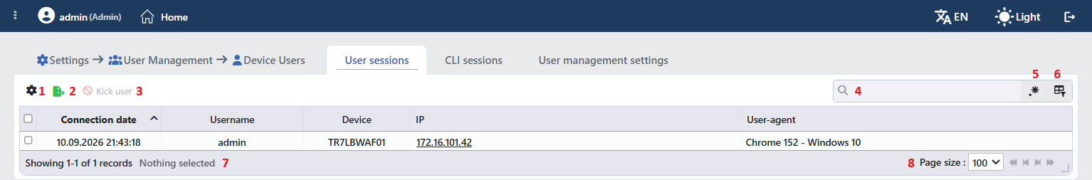 The User Sessions Screen