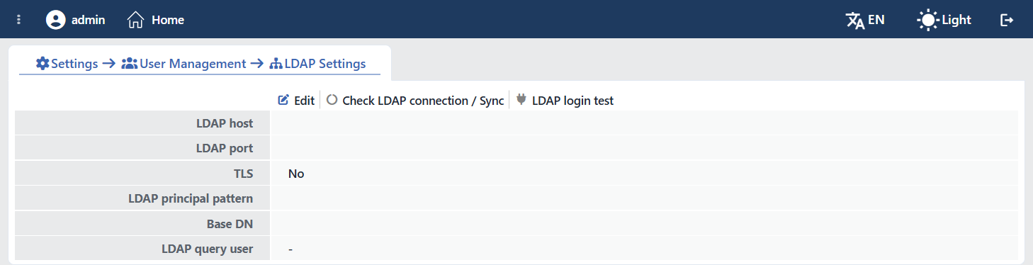 The LDAP Settings Screen