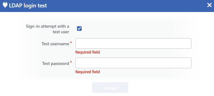 The LDAP Login Test Window