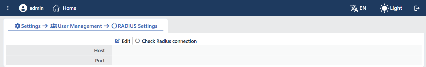 The RADIUS Settings Screen