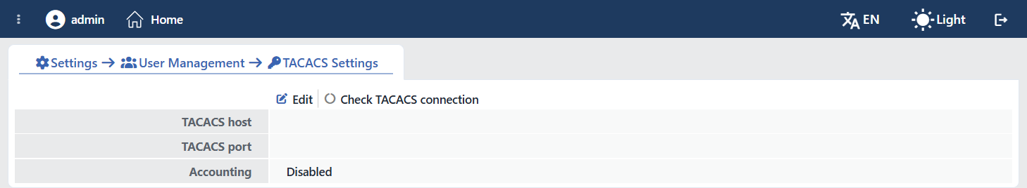 The TACACS Settings Screen