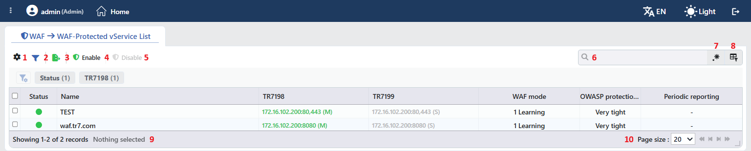 vService Listing Screen