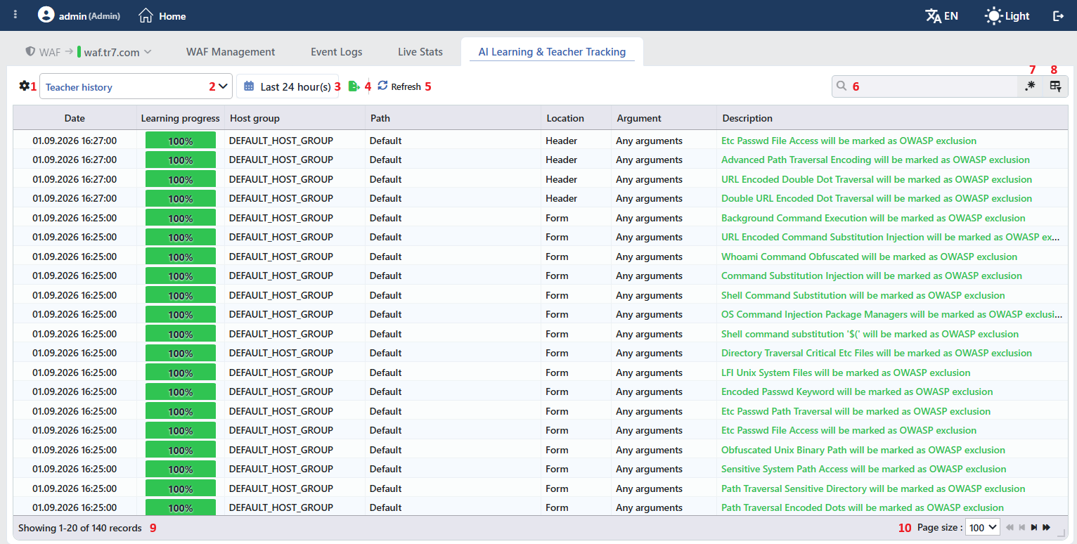 The Teacher History Screen
