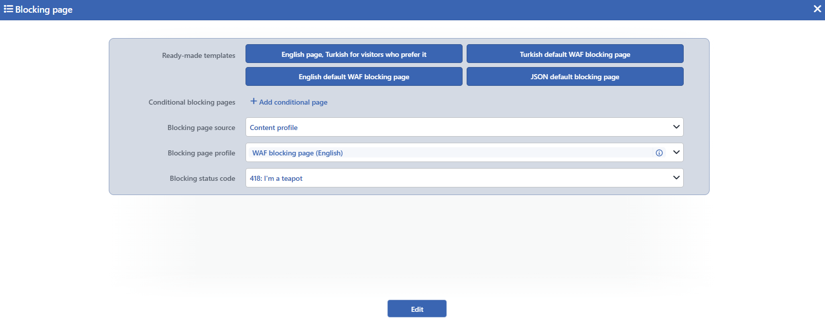 The Blocking Page Edit Screen