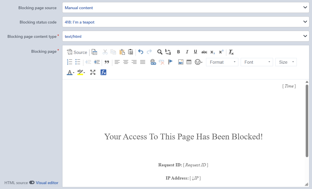 The Blocking Page Edit Screen