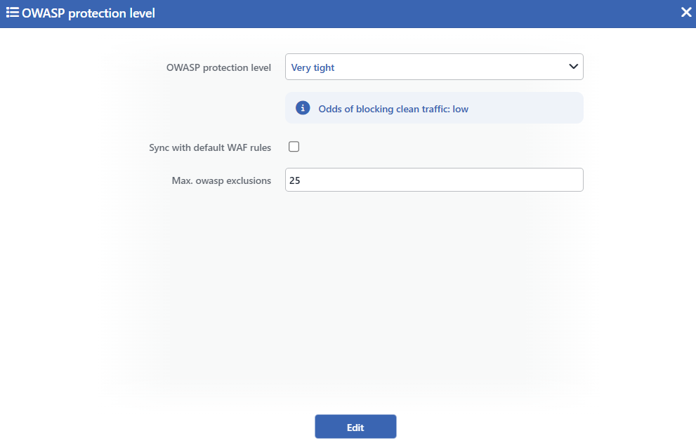 The OWASP Protection Level Edit Screen