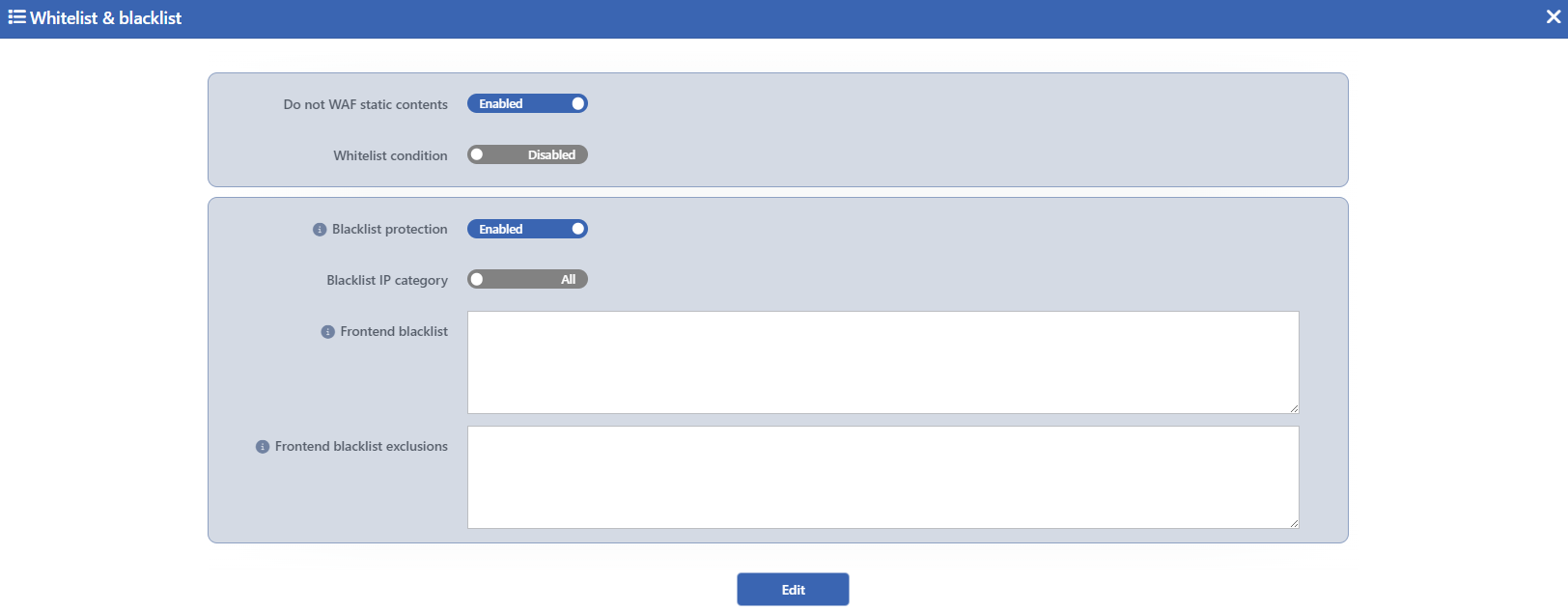 The Whitelist & Blacklist Edit Screen