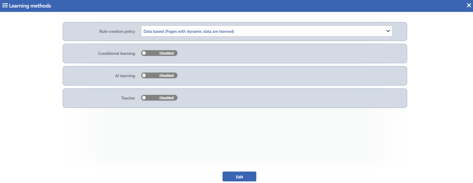 The Learning Methods Edit Screen