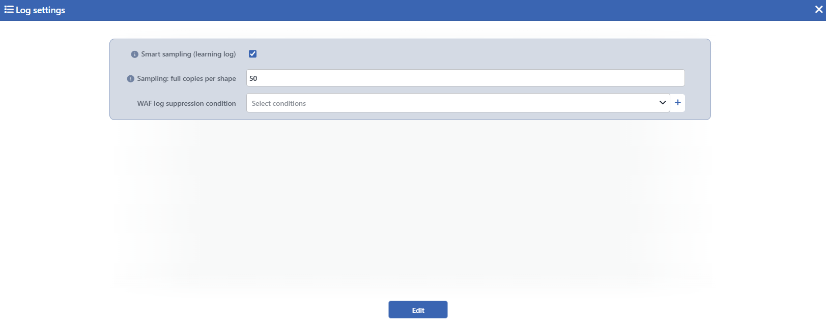 The Log Settings Edit Screen