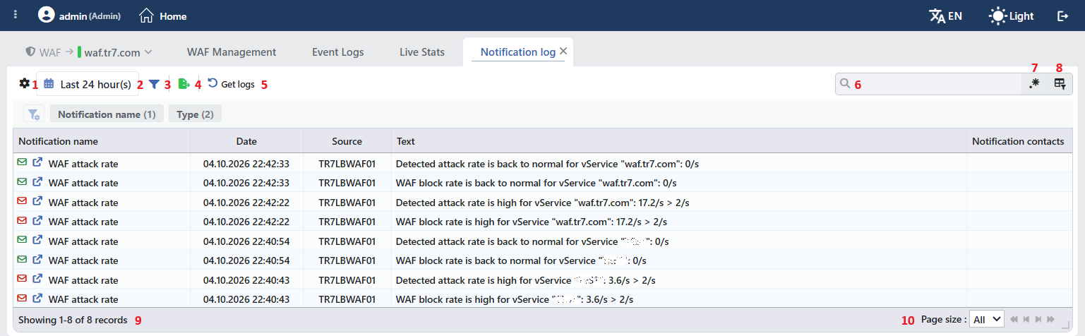 Notification Log Tab
