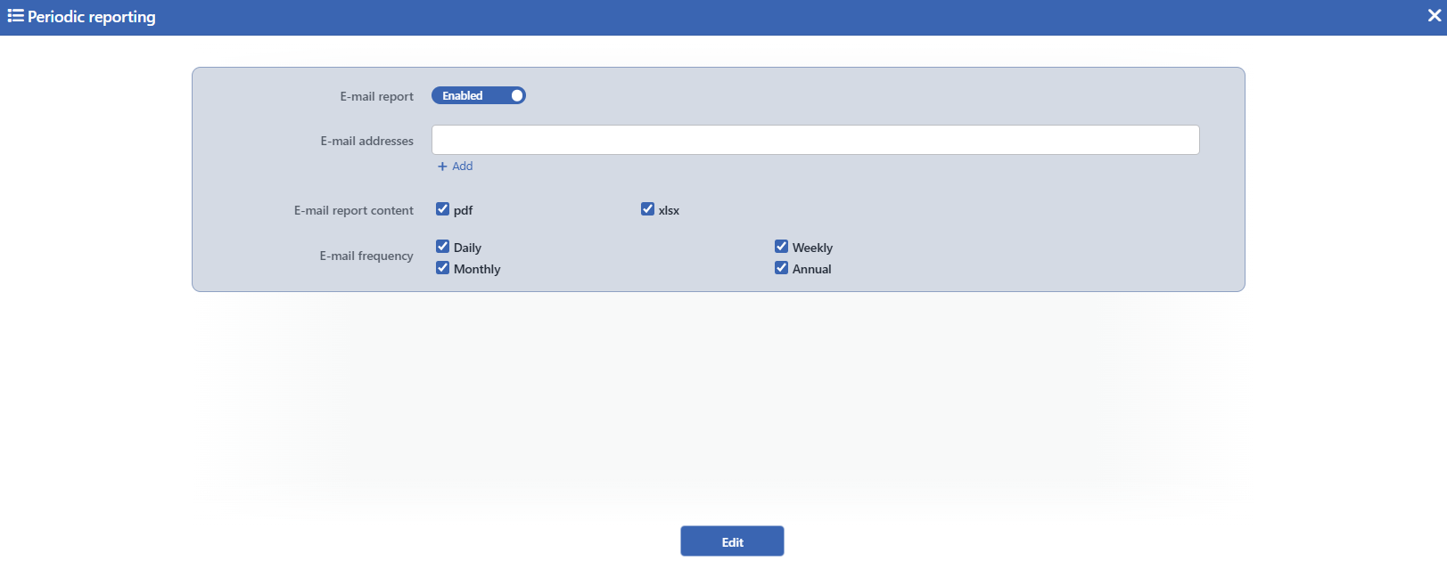 The Periodic Reporting Edit Screen