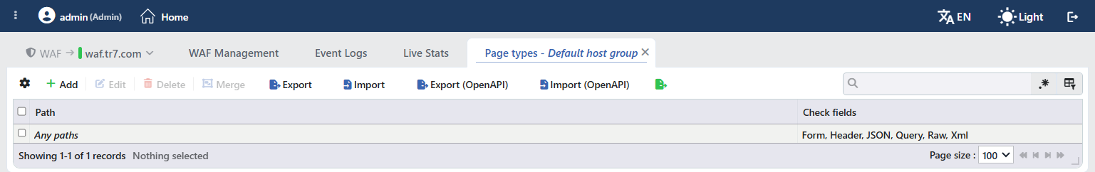 Page Types Listing Screen