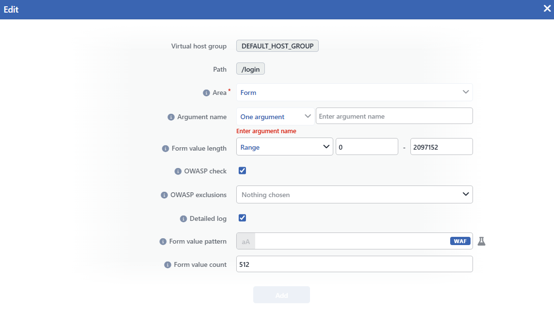 The Add Argument Rule for Form Screen