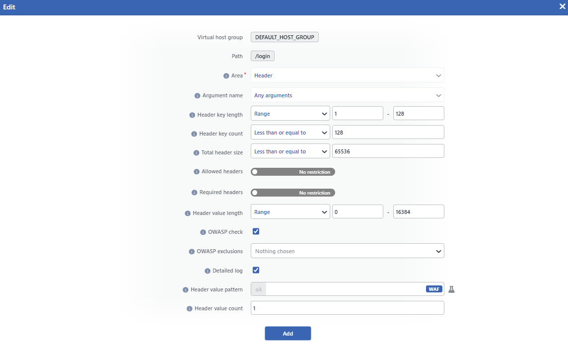 The Add Common Rule for Header Screen