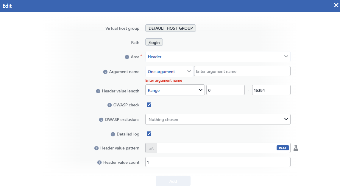 The Add Argument Rule for Header Screen