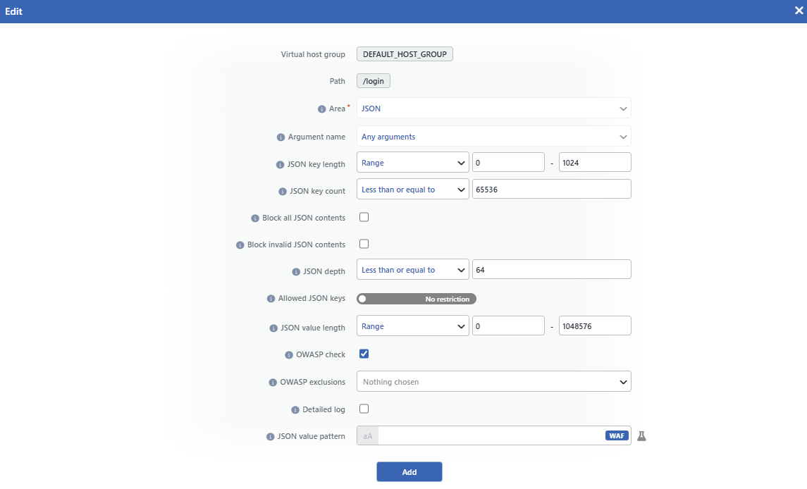 The Add Common Rule for JSON Screen