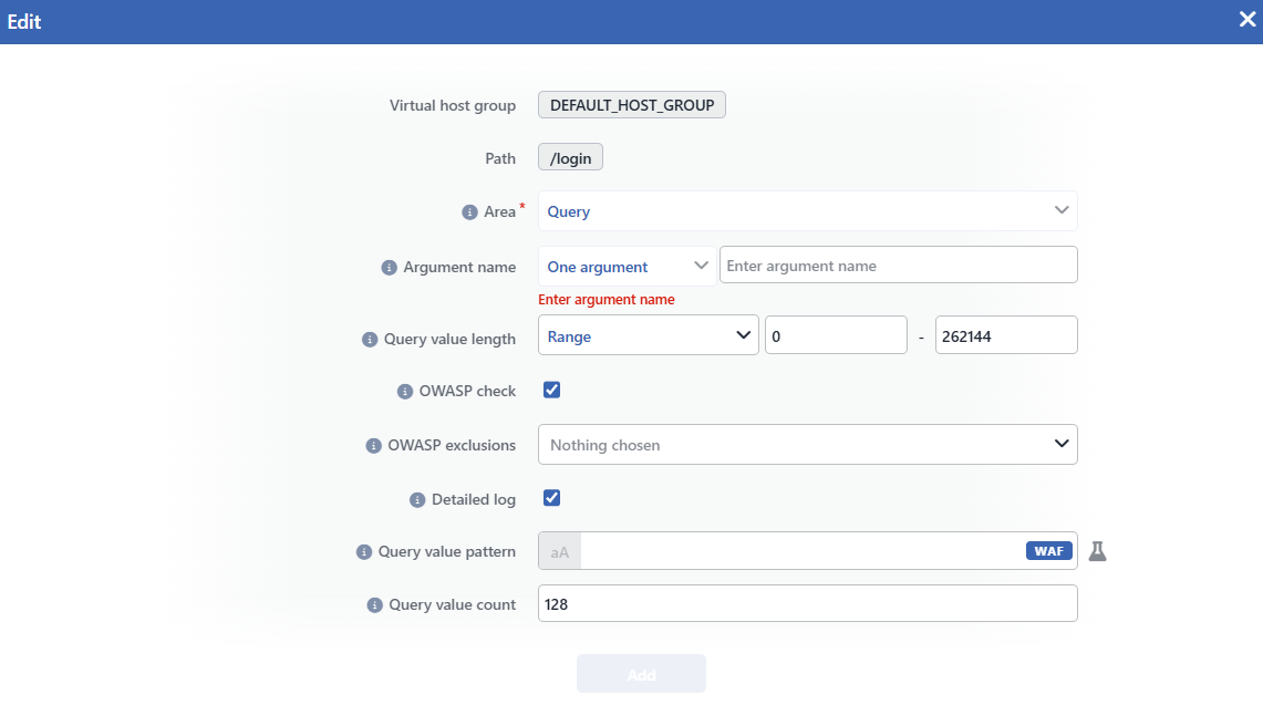The Add Argument Rule for Query Screen